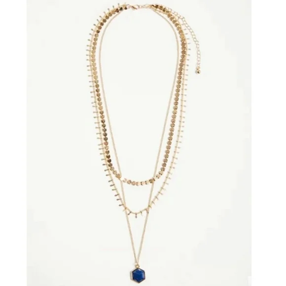 Torrid Gold Toned Layered Necklace & Navy Blue Disk - Picture 2 of 4